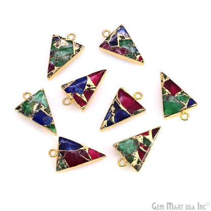 Triangle Mosaic Gemstone Charm 25x15mm Gold Electroplated Single Bail Gemstone Connector