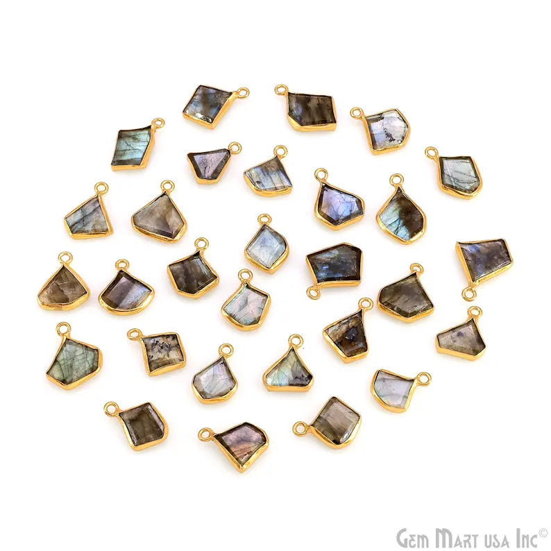 Labradorite Rough Gemstone 19x10mm Gold Plated Single Bail Charm Connector