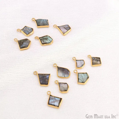 Labradorite Rough Gemstone 19x10mm Gold Plated Single Bail Charm Connector