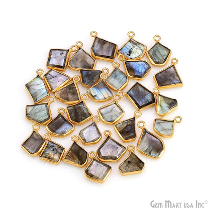 Labradorite Rough Gemstone 19x10mm Gold Plated Single Bail Charm Connector