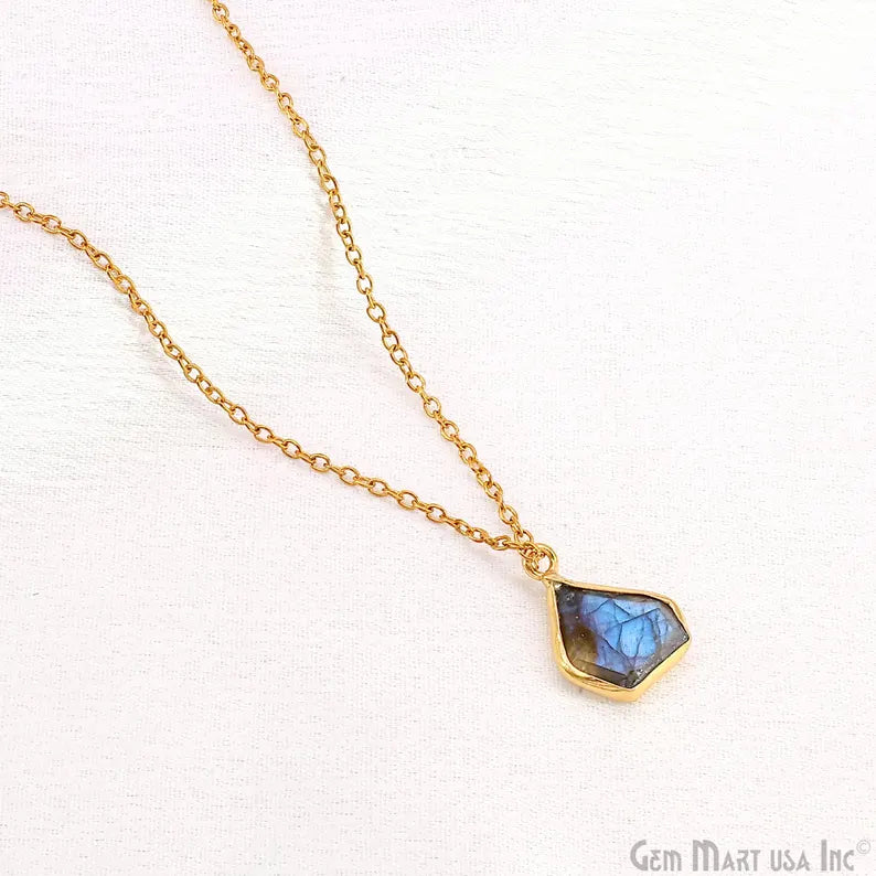 Labradorite Rough Gemstone 19x10mm Gold Plated Single Bail Charm Connector