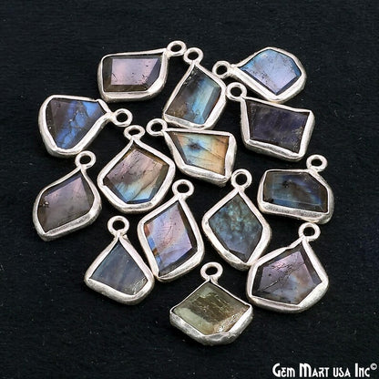 Labradorite Rough Gemstone 19x10mm Silver Plated Single Bail Charm Connector