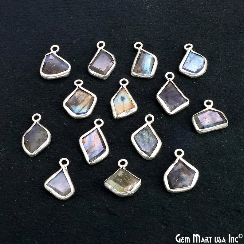 Labradorite Rough Gemstone 19x10mm Silver Plated Single Bail Charm Connector