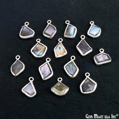 Labradorite Rough Gemstone 19x10mm Silver Plated Single Bail Charm Connector