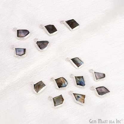Labradorite Rough Gemstone 19x10mm Silver Plated Single Bail Charm Connector