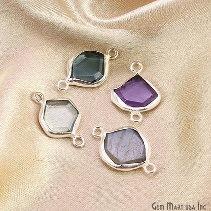 Geometric Flat Gemstone 21x13mm Silver Electroplated Double Bail Connector