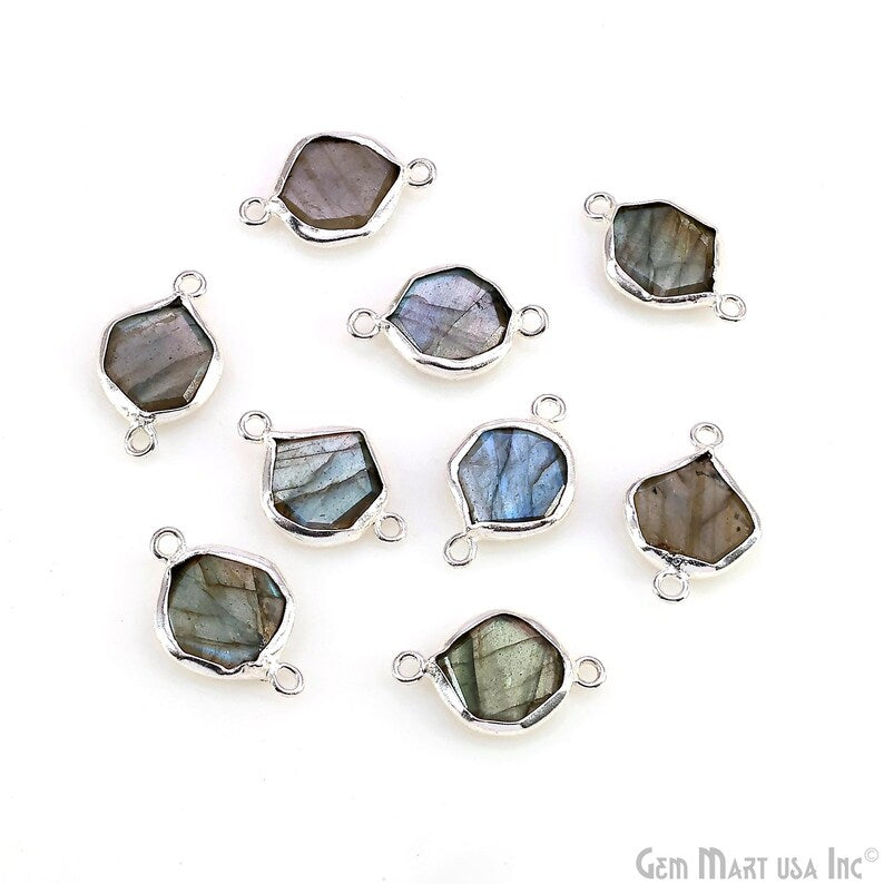 Geometric Flat Gemstone 21x13mm Silver Electroplated Double Bail Connector