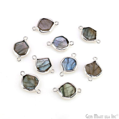 Geometric Flat Gemstone 21x13mm Silver Electroplated Double Bail Connector