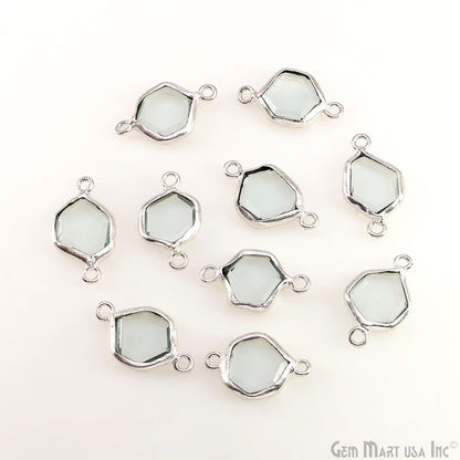 Geometric Flat Gemstone 21x13mm Silver Electroplated Double Bail Connector