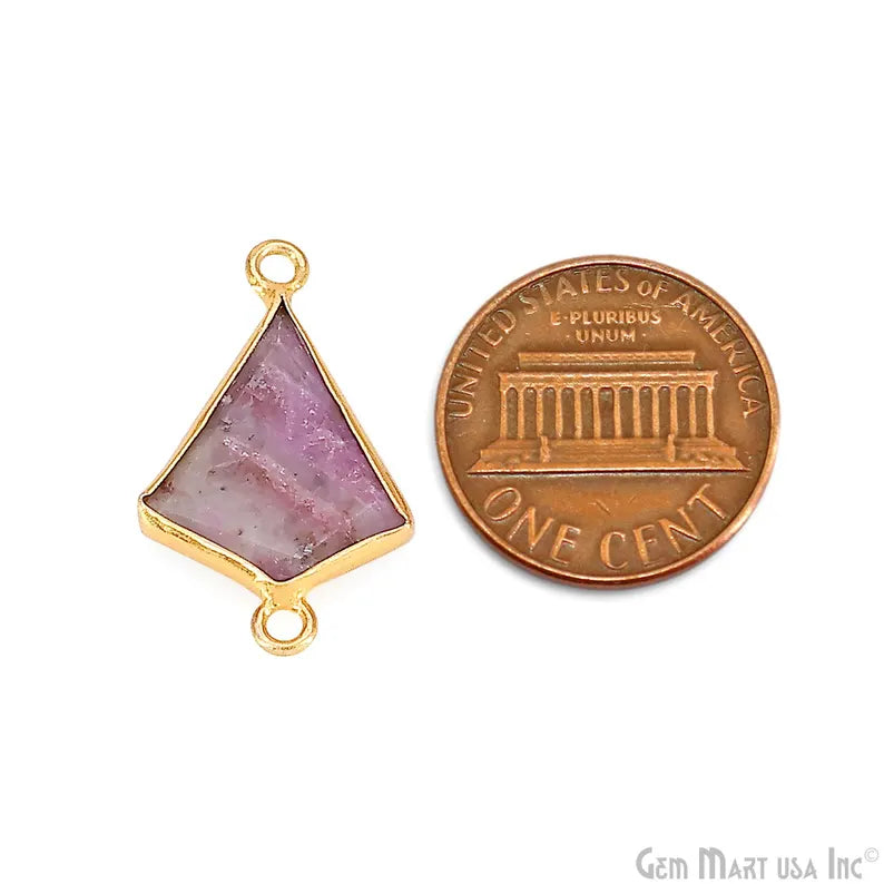 Ruby Ziopsite Geometric Flat Gemstone 23x13mm Gold Plated Double Bail Charm Connector