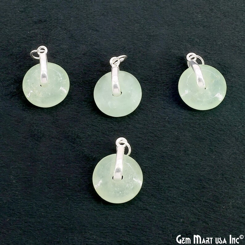 Prehnite Round Shape 21x15mm Sterling Silver Single Bail Gemstone Pendant