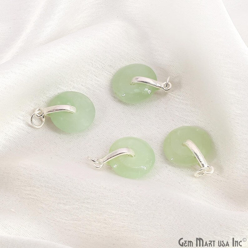 Prehnite Round Shape 21x15mm Sterling Silver Single Bail Gemstone Pendant
