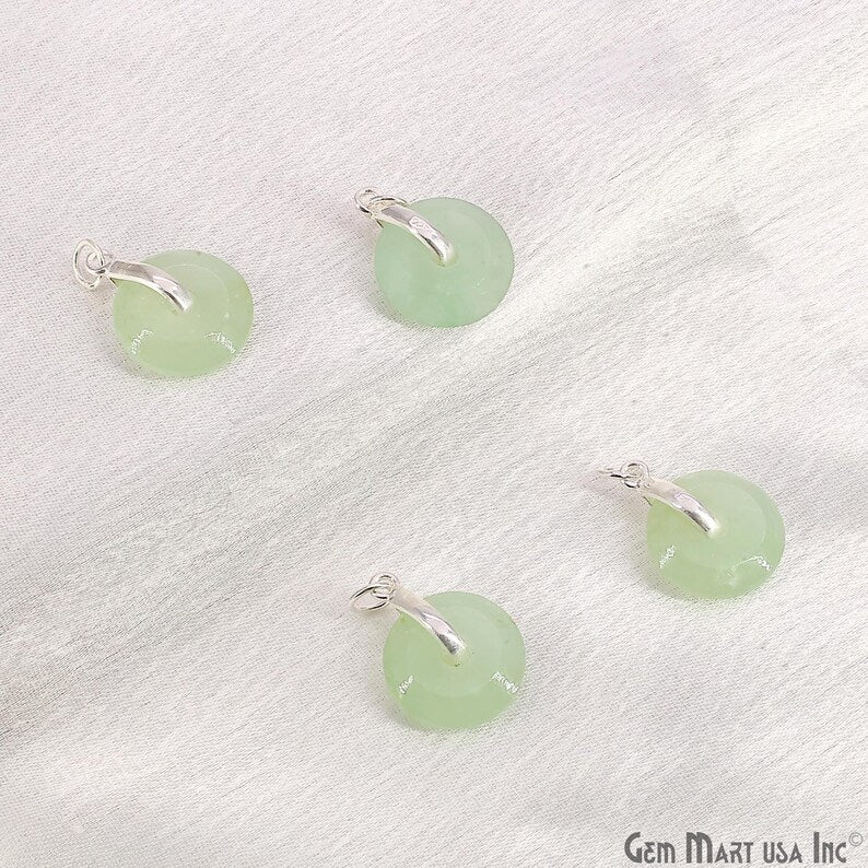 Prehnite Round Shape 21x15mm Sterling Silver Single Bail Gemstone Pendant