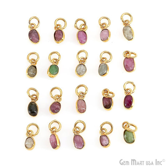 Multi Tourmaline Oval 9x4mm Gold Plated Single Bail Bezel Gemstone Connector