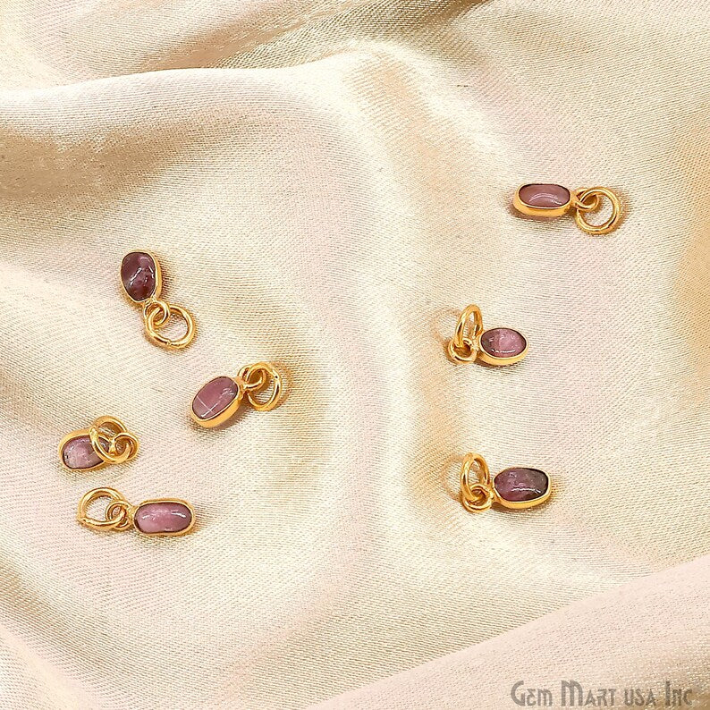 Multi Tourmaline Oval 9x4mm Gold Plated Single Bail Bezel Gemstone Connector