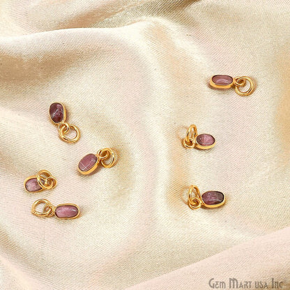 Multi Tourmaline Oval 9x4mm Gold Plated Single Bail Bezel Gemstone Connector