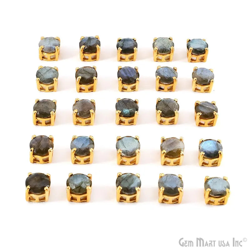Labradorite Prong Setting Round 7mm Gold Plated Gemstone Connector