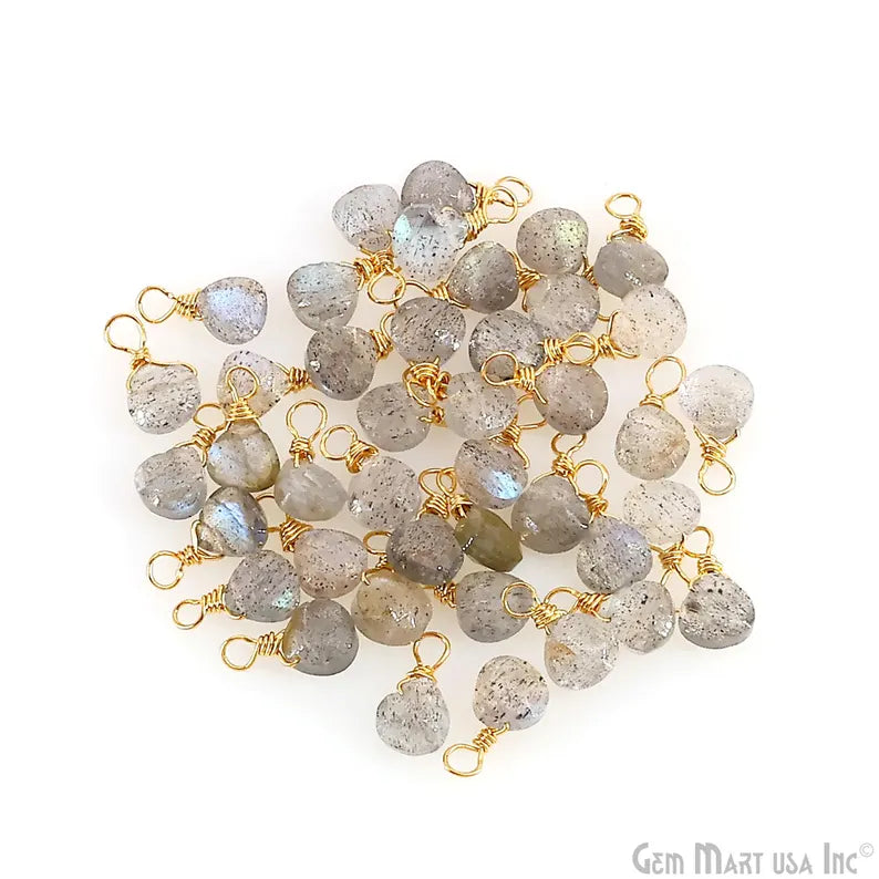 Labradorite Drop 9x5mm Gold Wire Wrapped Single Bail Connector