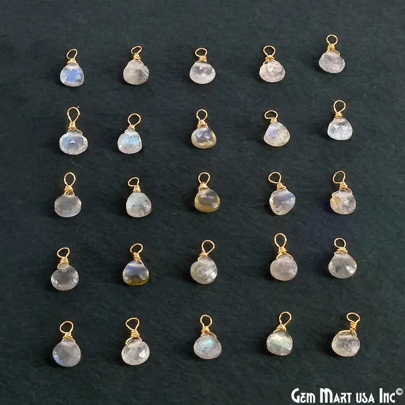 Labradorite Drop 9x5mm Gold Wire Wrapped Single Bail Connector