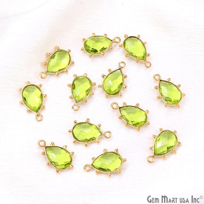 Peridot Pears 17x11mm Gold Plated Single Bail Bezel Gemstone Connector