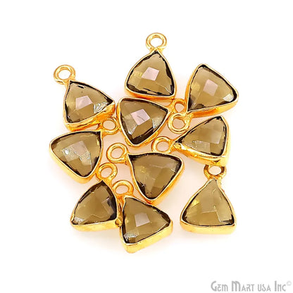 Smoky Topaz Trillion 8mm Gold Plated Single Bail Bezel Gemstone Connector