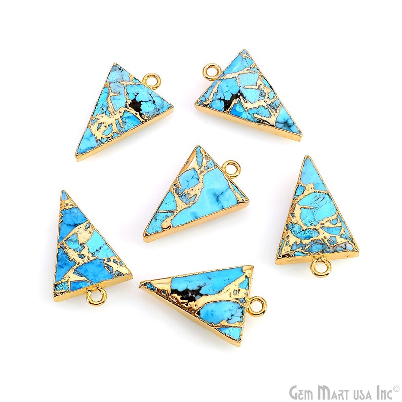 Triangle Mosaic Gemstone Charm 25x15mm Gold Electroplated Single Bail Gemstone Connector