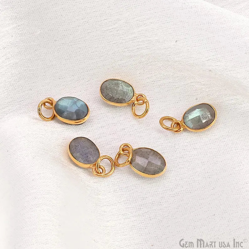 Labradorite Oval 12x7mm Gold Plated Single Bail Bezel Gemstone Connector