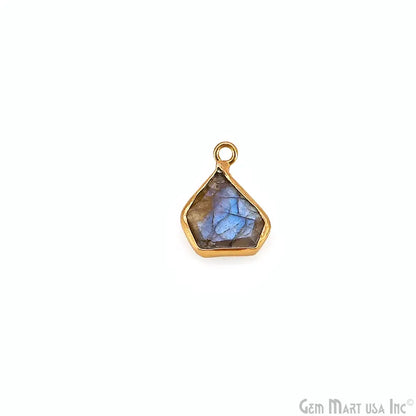 Labradorite Rough Gemstone 19x10mm Gold Plated Single Bail Charm Connector