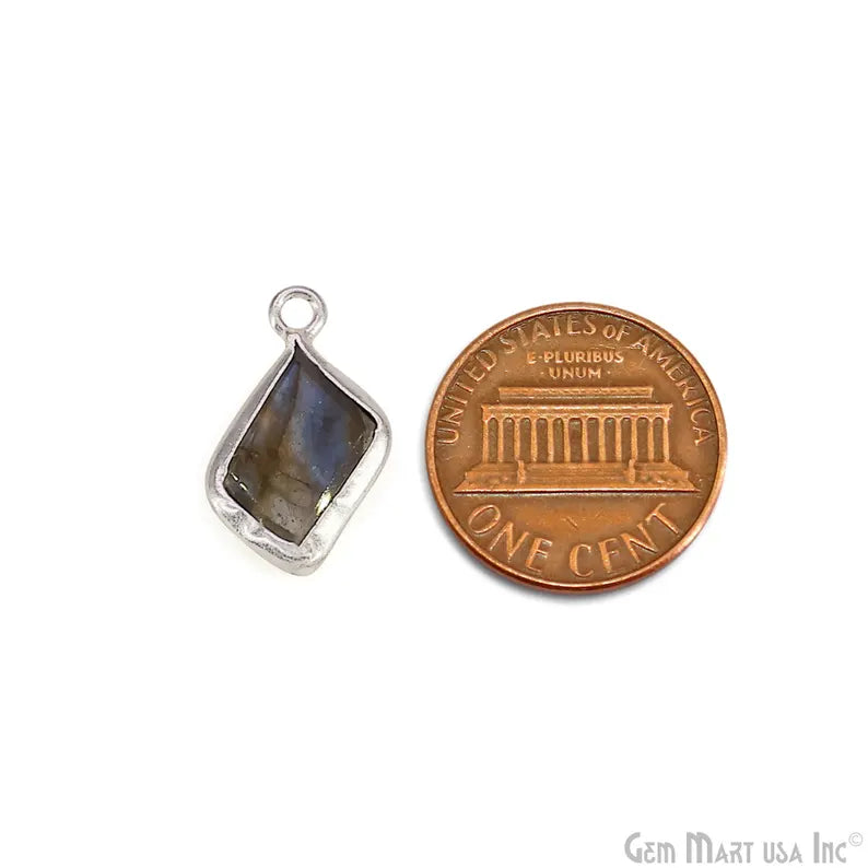 Labradorite Rough Gemstone 19x10mm Silver Plated Single Bail Charm Connector