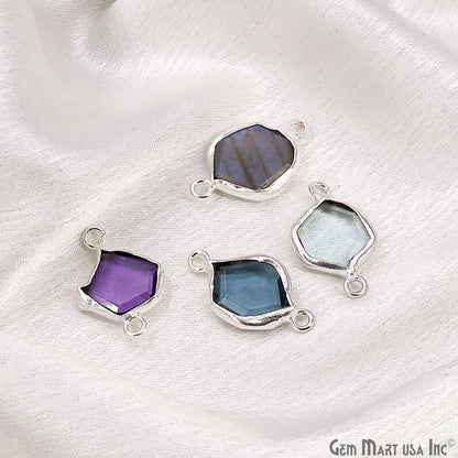 Geometric Flat Gemstone 21x13mm Silver Electroplated Double Bail Connector
