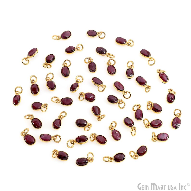 Garnet Oval 11x6mm Gold Plated Single Bail Bezel Gemstone Connector