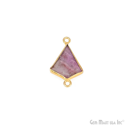 Ruby Ziopsite Geometric Flat Gemstone 23x13mm Gold Plated Double Bail Charm Connector