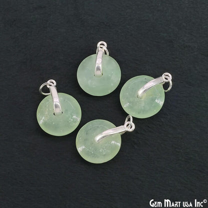 Prehnite Round Shape 21x15mm Sterling Silver Single Bail Gemstone Pendant
