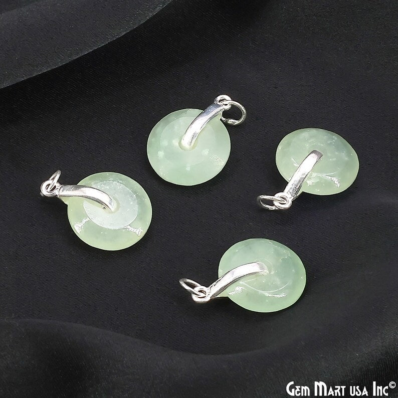 Prehnite Round Shape 21x15mm Sterling Silver Single Bail Gemstone Pendant