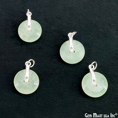 Prehnite Round Shape 21x15mm Sterling Silver Single Bail Gemstone Pendant