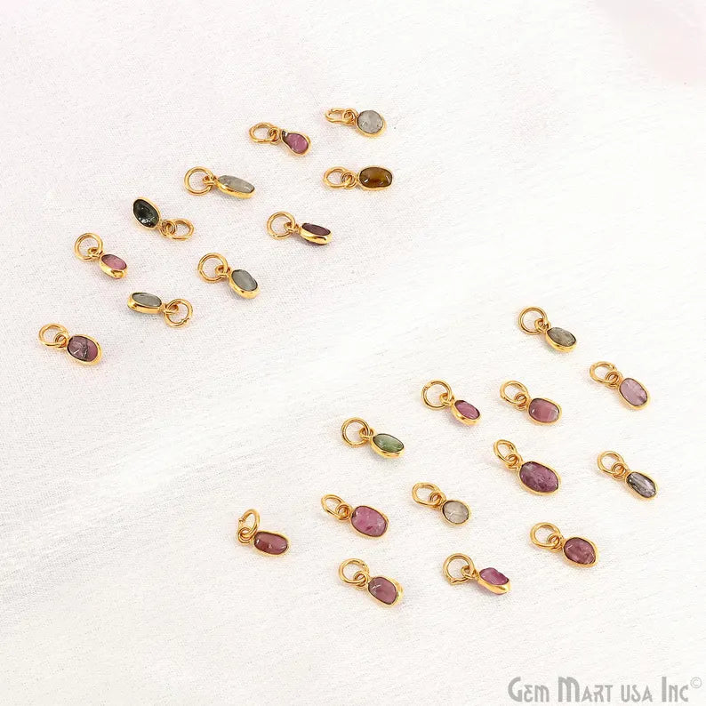 Multi Tourmaline Oval 9x4mm Gold Plated Single Bail Bezel Gemstone Connector