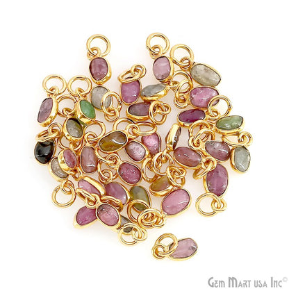 Multi Tourmaline Oval 9x4mm Gold Plated Single Bail Bezel Gemstone Connector