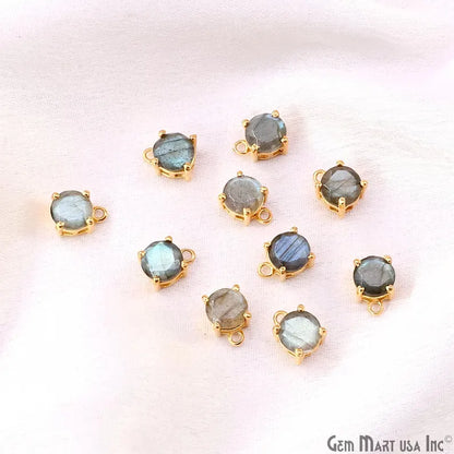 Labradorite Prong Setting Round 7mm Gold Plated Gemstone Connector
