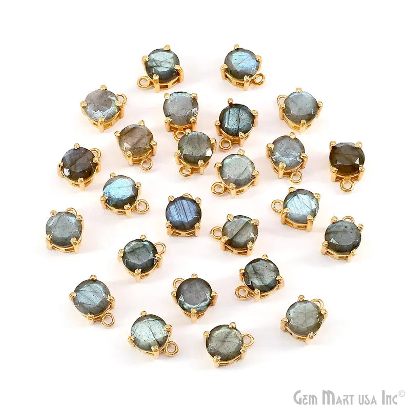 Labradorite Prong Setting Round 7mm Gold Plated Gemstone Connector