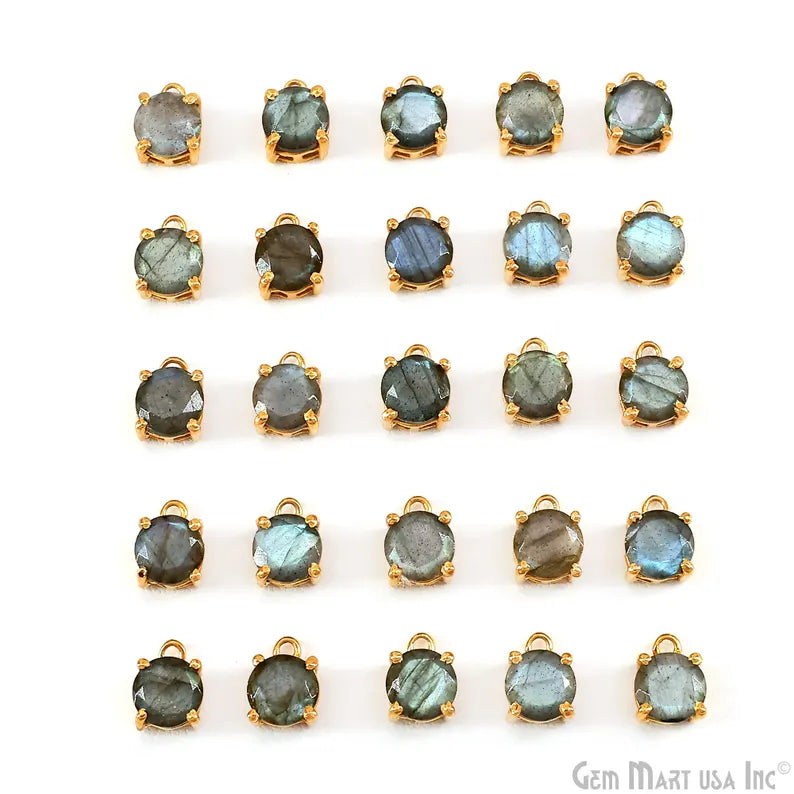 Labradorite Prong Setting Round 7mm Gold Plated Gemstone Connector
