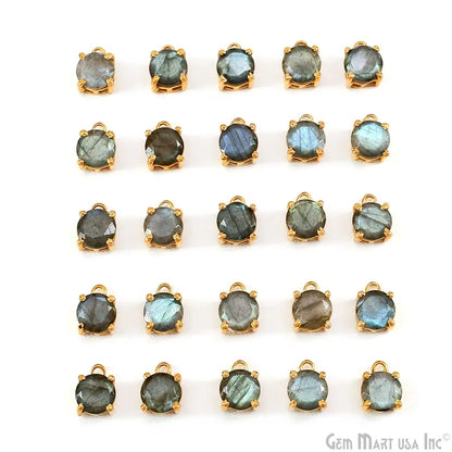Labradorite Prong Setting Round 7mm Gold Plated Gemstone Connector