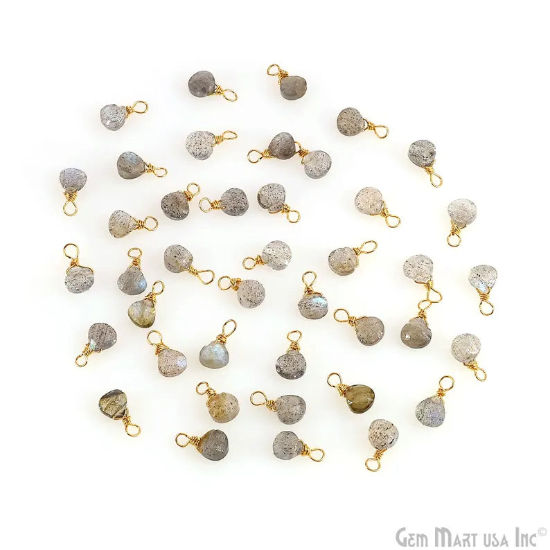 Labradorite Drop 9x5mm Gold Wire Wrapped Single Bail Connector