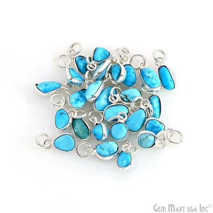 Turquoise Free Form 11x5mm Silver Plated Single Bail Bezel Gemstone Connector