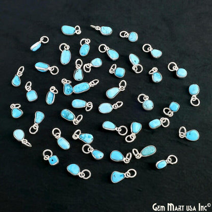 Turquoise Free Form 11x5mm Silver Plated Single Bail Bezel Gemstone Connector