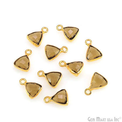 Smoky Topaz Trillion 8mm Gold Plated Single Bail Bezel Gemstone Connector