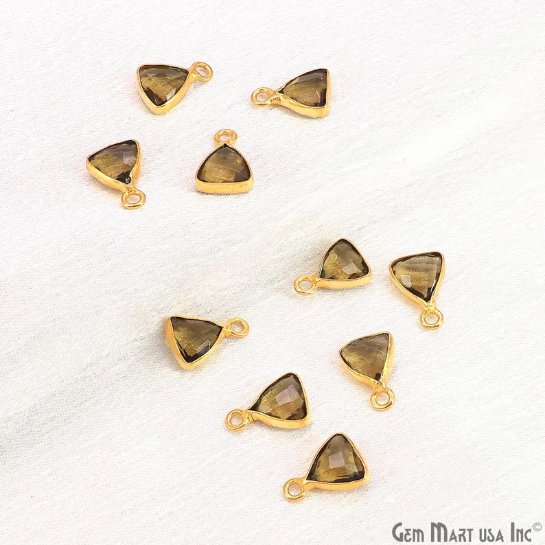 Smoky Topaz Trillion 8mm Gold Plated Single Bail Bezel Gemstone Connector