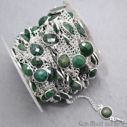 Emerald 10-13mm Mix Faceted Shapes Silver Plated Bezel Connector Chain