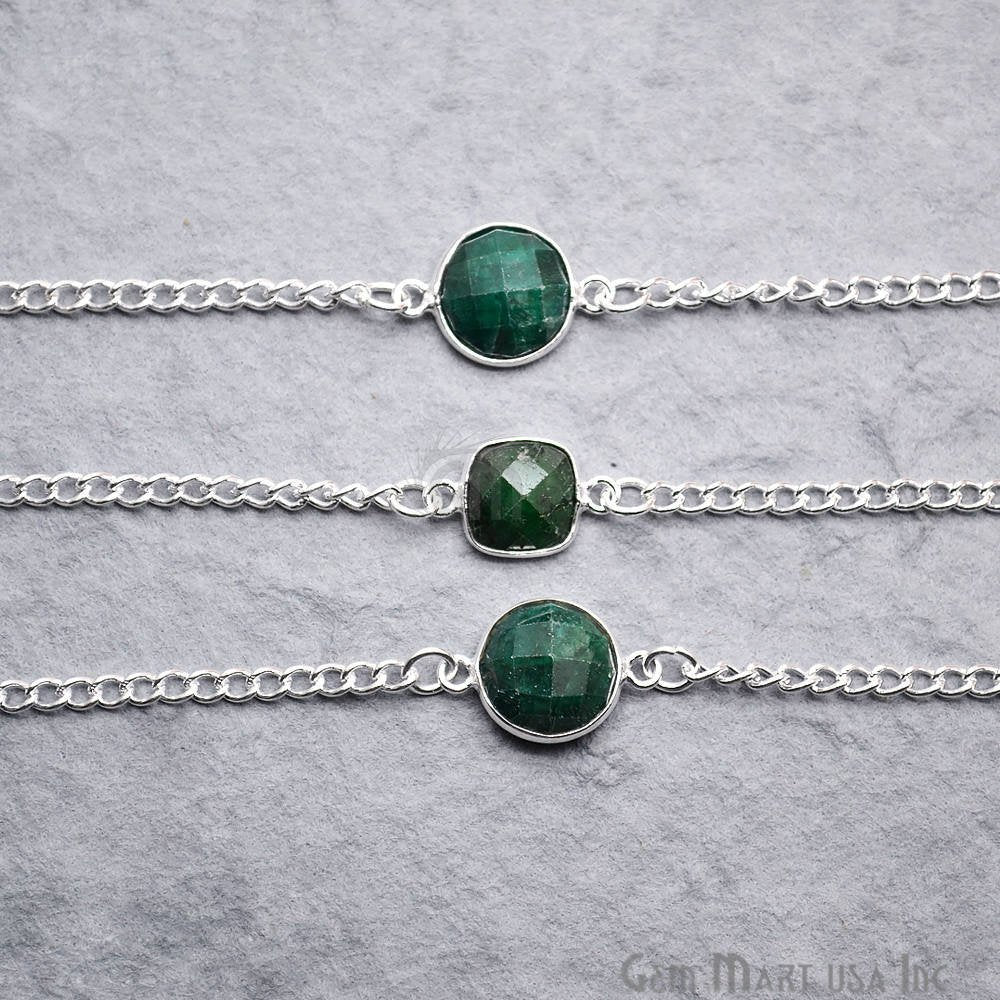 Emerald 10-13mm Mix Faceted Shapes Silver Plated Bezel Connector Chain