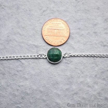 Emerald 10-13mm Mix Faceted Shapes Silver Plated Bezel Connector Chain