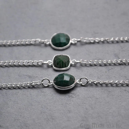 Emerald 10-13mm Mix Faceted Shapes Silver Plated Bezel Connector Chain